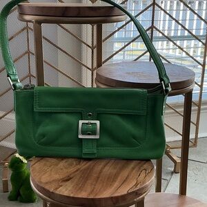 Vintage HOBO Emerald Green Leather Shoulder Clutch with Silver Buckle